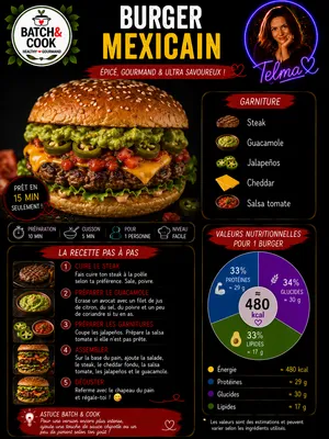 Burger mexicain épicé, gourmand & ultra savoureux