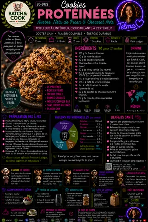 Cookies protéinées avoine, noix de pécan & chocolat noir