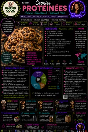 Cookies protéinés avoine, noisettes & chocolat noir