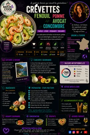 Crevettes fenouil pomme avocat concombre
