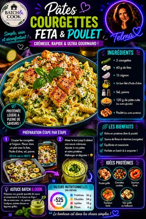 Pâtes courgettes, feta & poulet