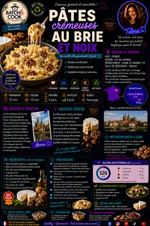 Pâtes crémeuses au Brie et noix
