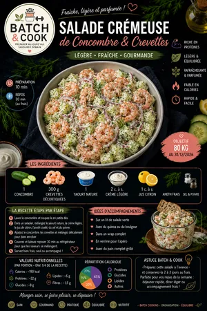Salade Crémeuse de Concombre & Crevettes