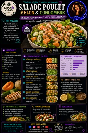 Salade poulet, melon & concombre