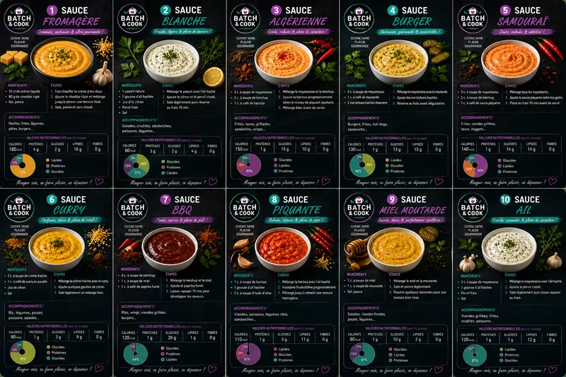 Fiche recette 10 sauces d'accompagnement batch cooking par Telma