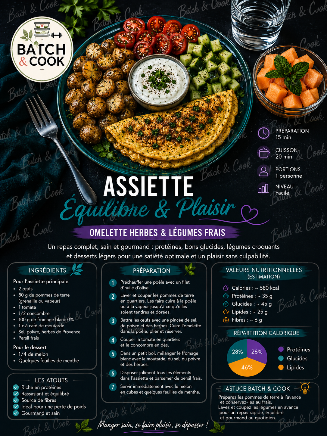Assiette Équilibre & Plaisir - Omelette Herbes & Légumes Frais
