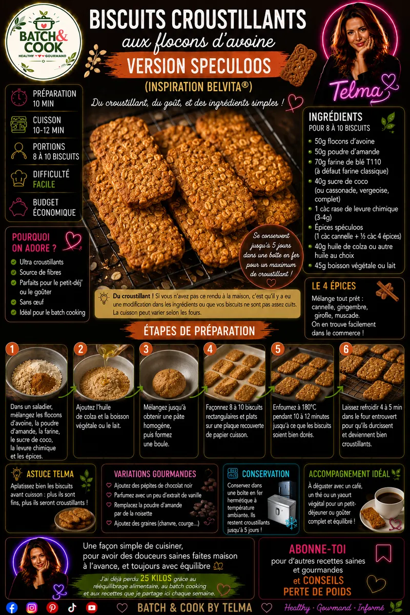 Fiche recette Biscuits croustillants aux flocons d'avoine - Version Speculoos par Telma