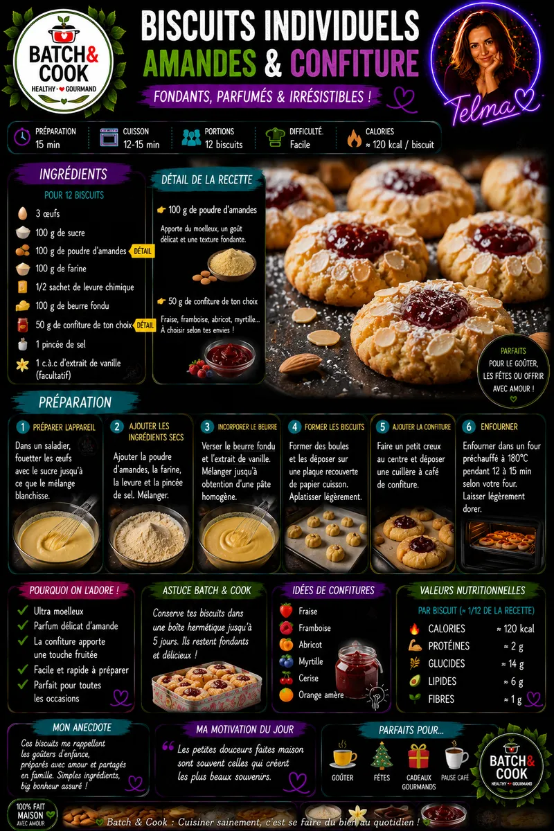 Fiche recette Biscuits individuels amandes & confiture par Telma