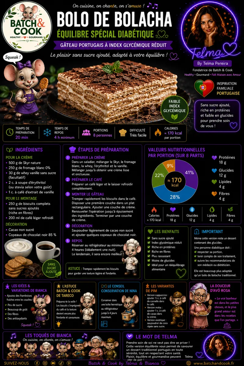 Fiche recette Bolo de Bolacha Équilibre Spécial Diabétique par Telma