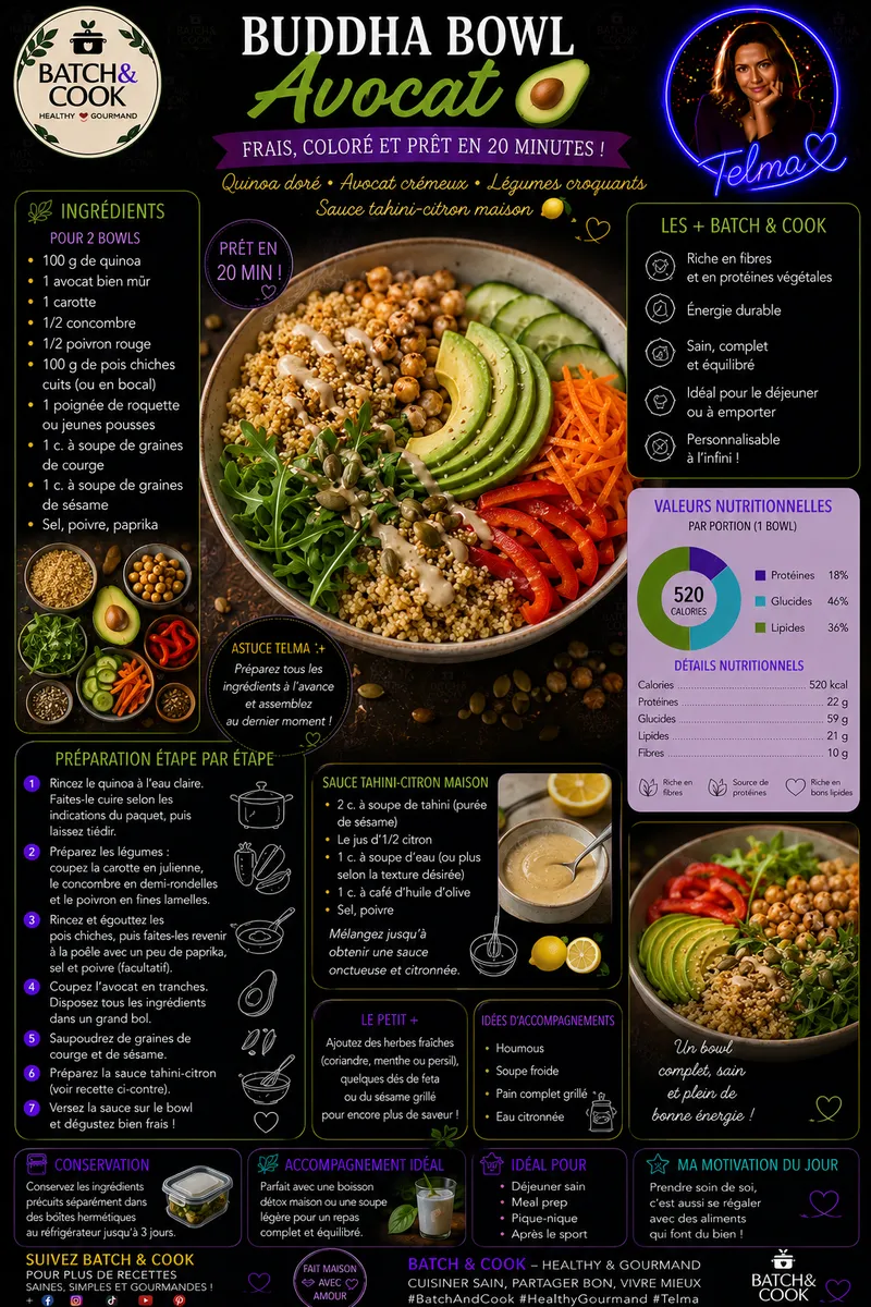 Fiche recette Bol Buddha à l'avocat par Telma