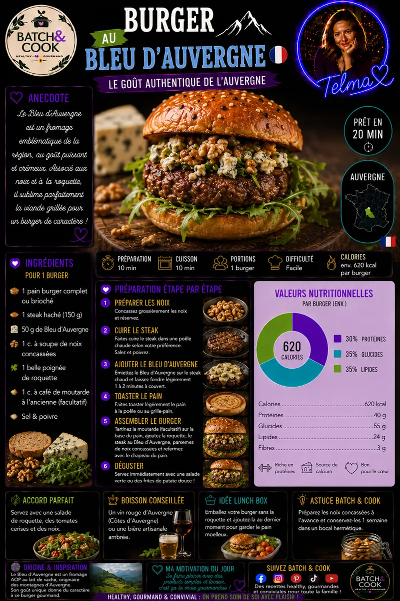 Fiche recette Burger au Bleu d'Auvergne par Telma