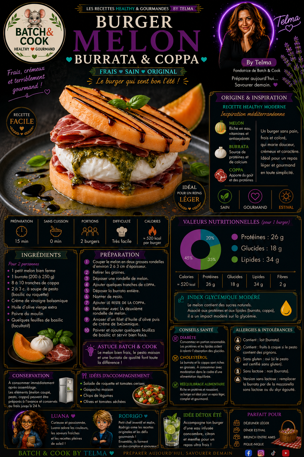 Burger melon, burrata et coppa