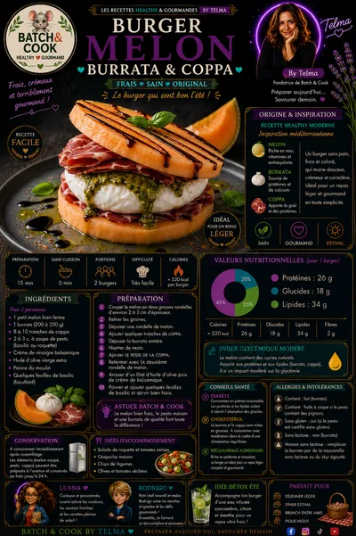 Burger melon, burrata et coppa
