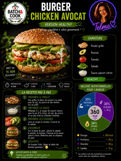 Burger Poulet Avocat Healthy