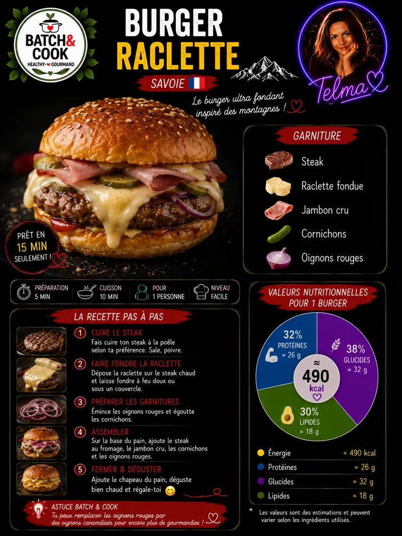 Fiche recette Burger Raclette Savoie par Telma
