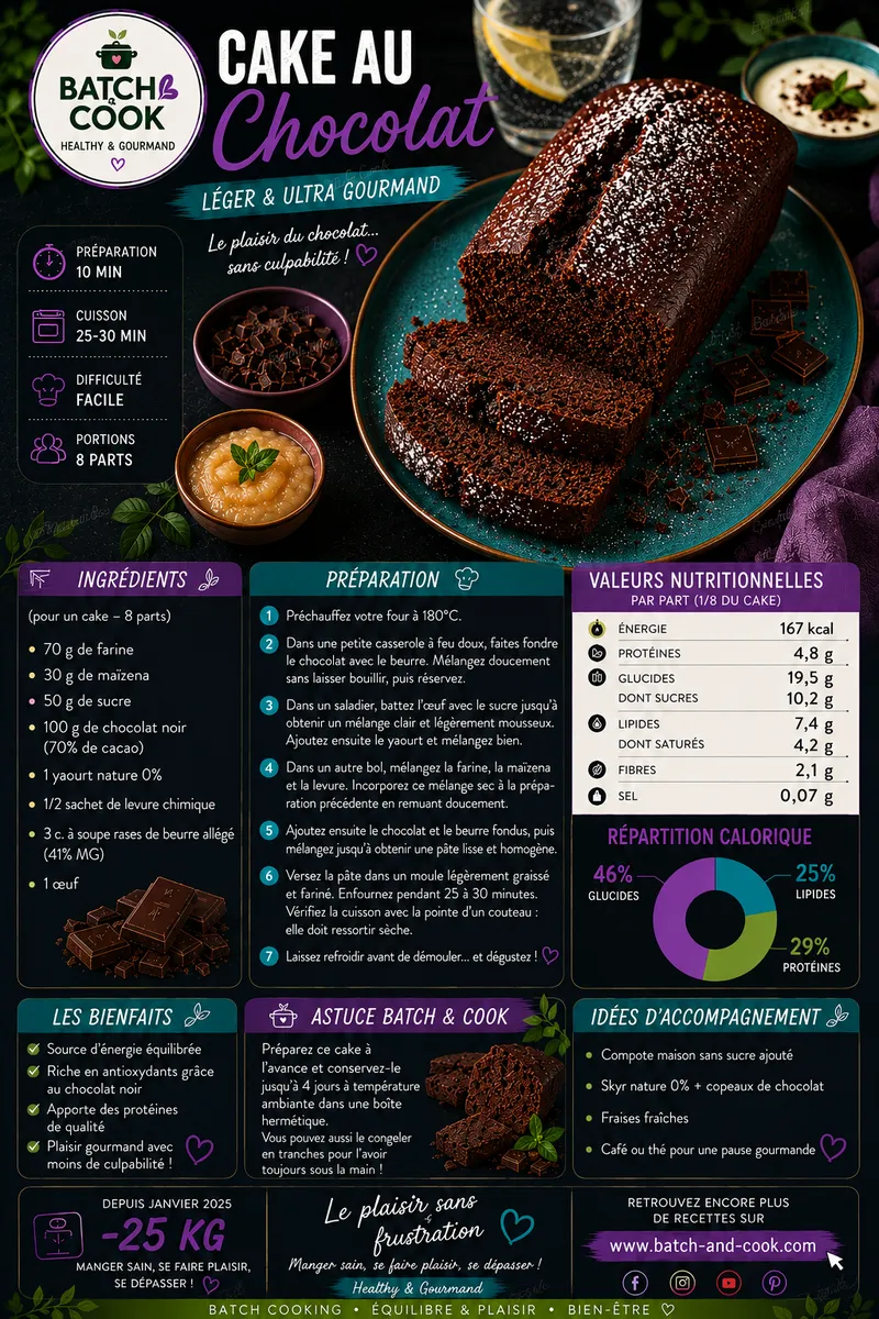 Fiche recette Cake au Chocolat Léger & Ultra Gourmand par Telma