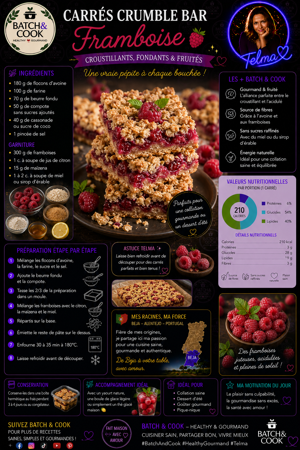 Carrés crumble bar framboise