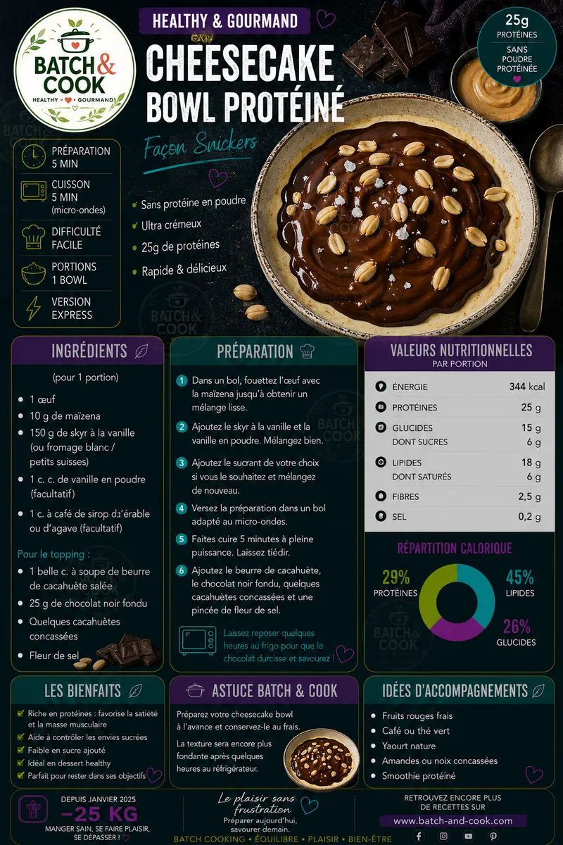 Fiche recette Cheesecake Bowl Protéiné Façon Snickers par Telma