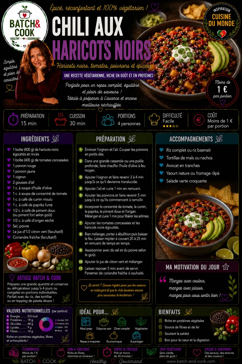 Fiche recette Chili aux haricots noirs par Telma