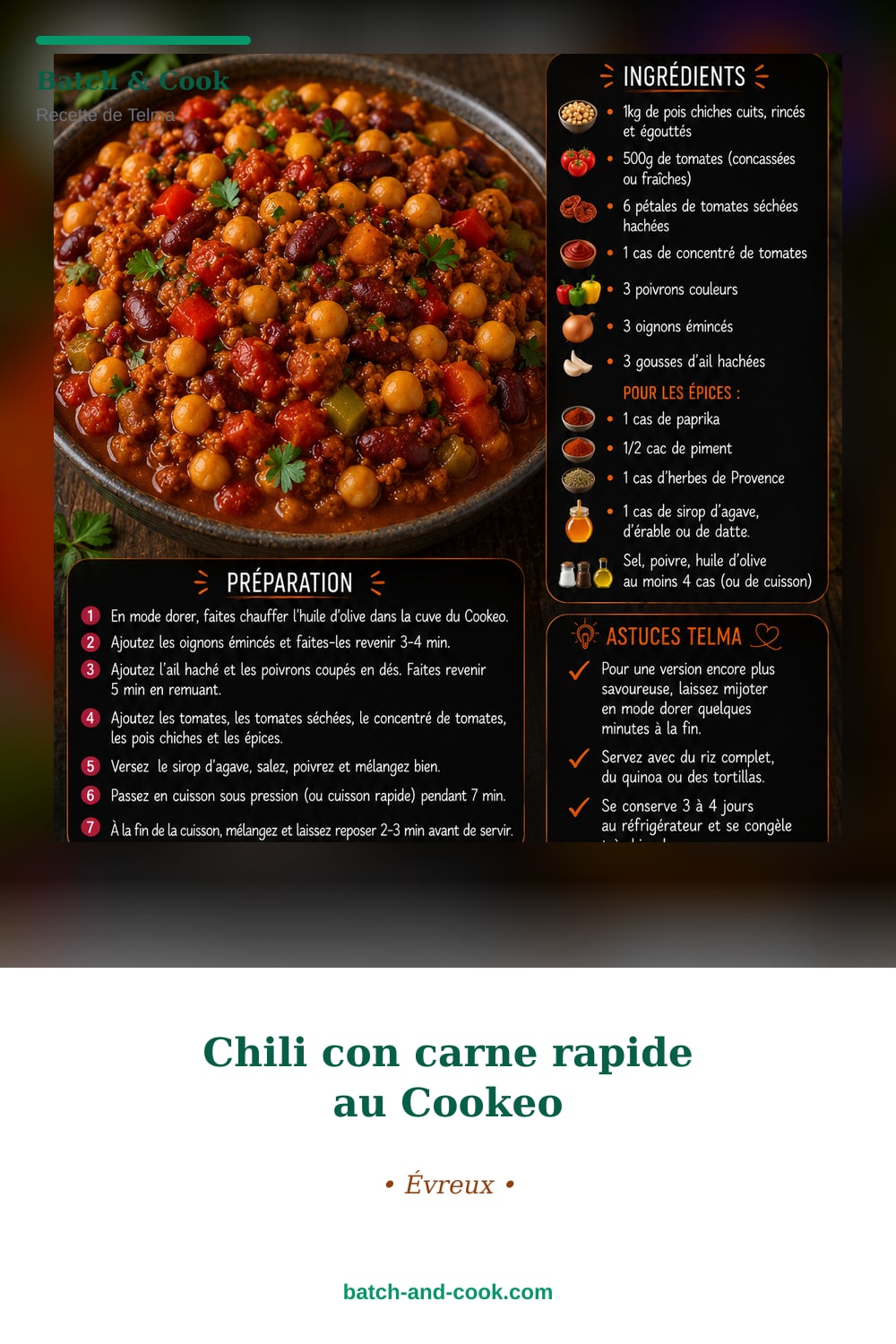 Pin do Pinterest Chili con carne rapide au Cookeo