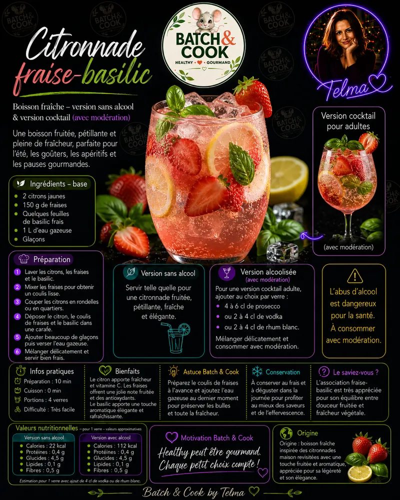 Fiche recette Citronnade fraise-basilic par Telma
