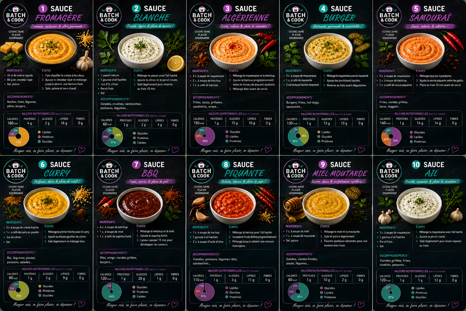 Collection de 10 sauces d'accompagnement healthy