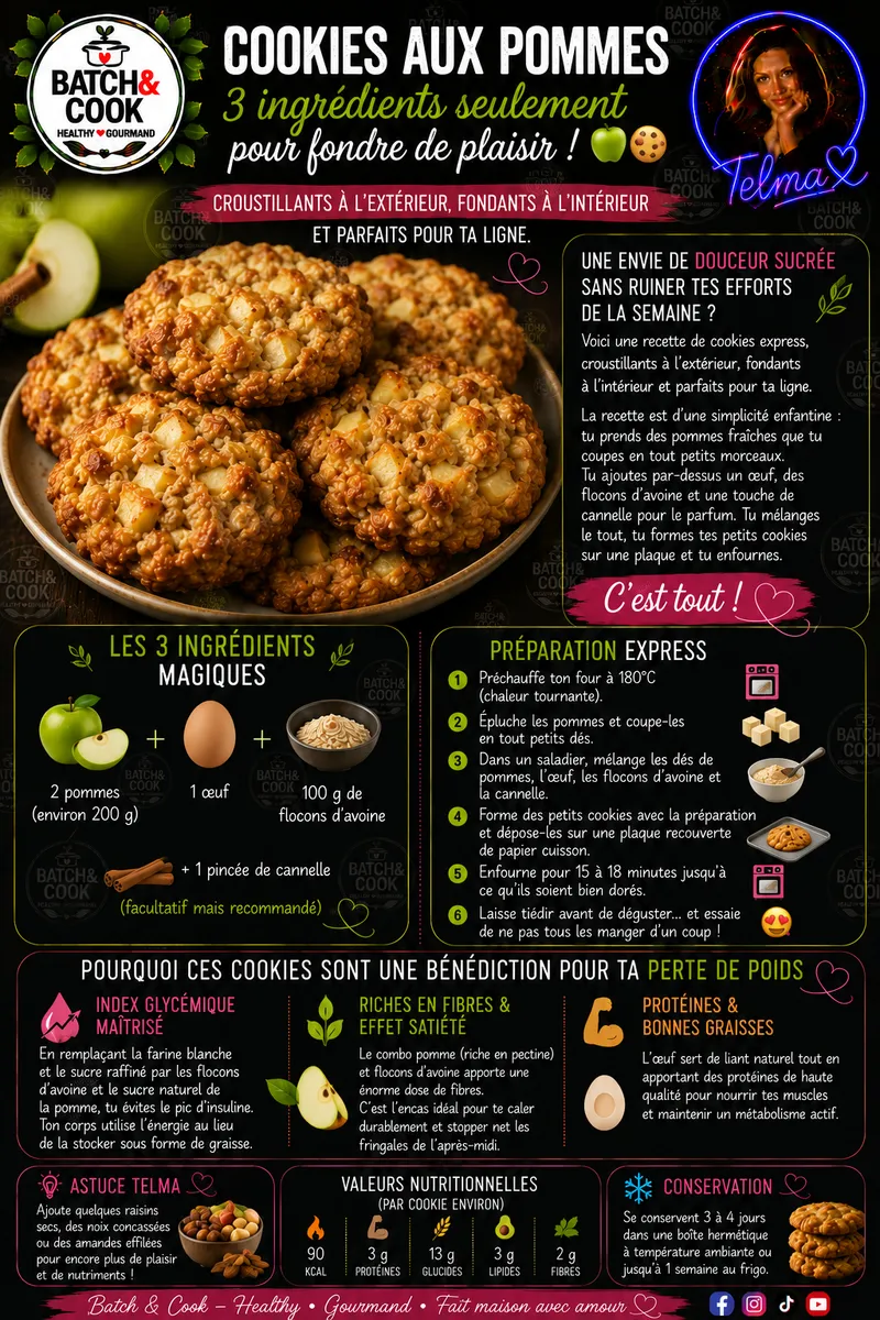 Fiche recette Cookies aux pommes - 3 ingrédients seulement par Telma