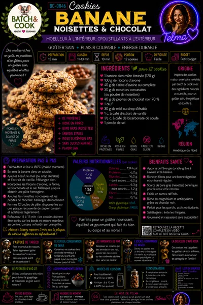 Cookies banane, noisettes & chocolat