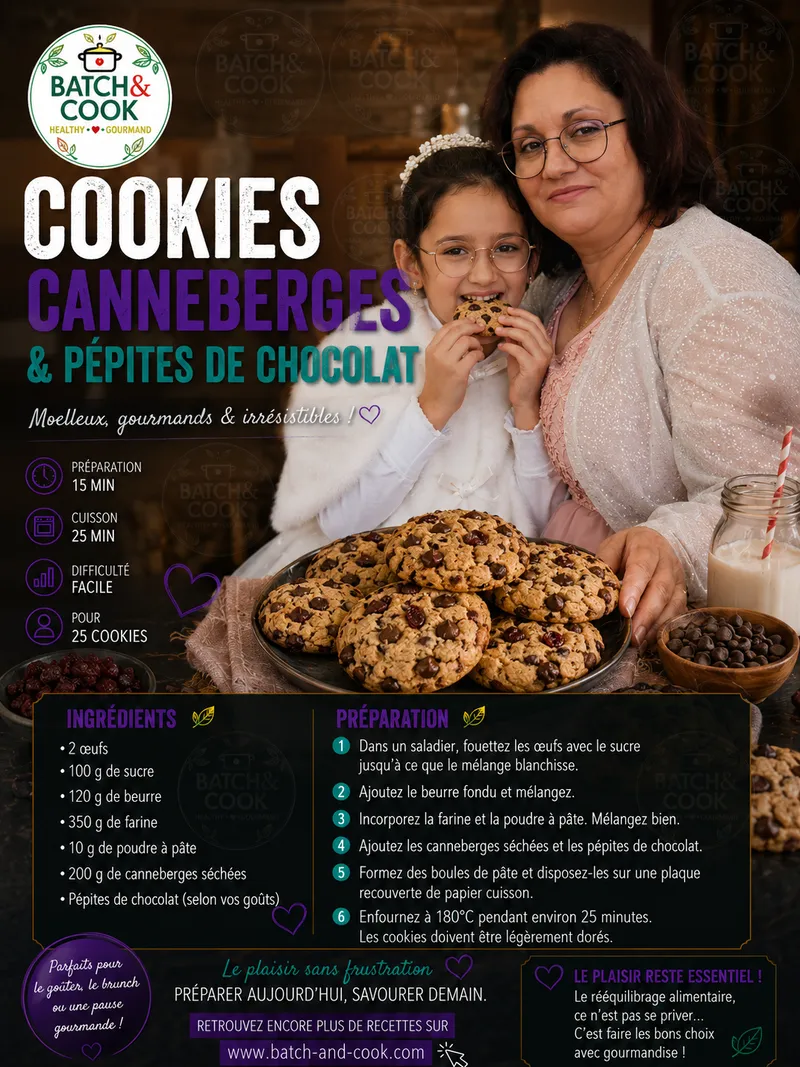 Fiche recette Cookies canneberges & pépites de chocolat par Telma