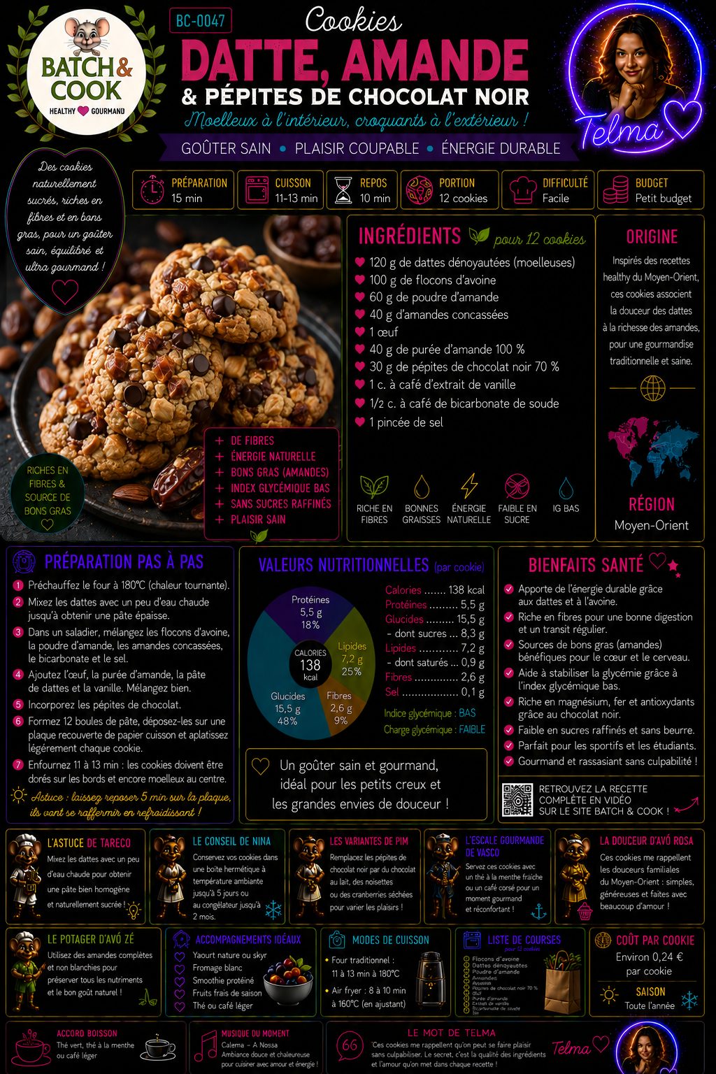 Cookies dattes, amande & pépites de chocolat noir