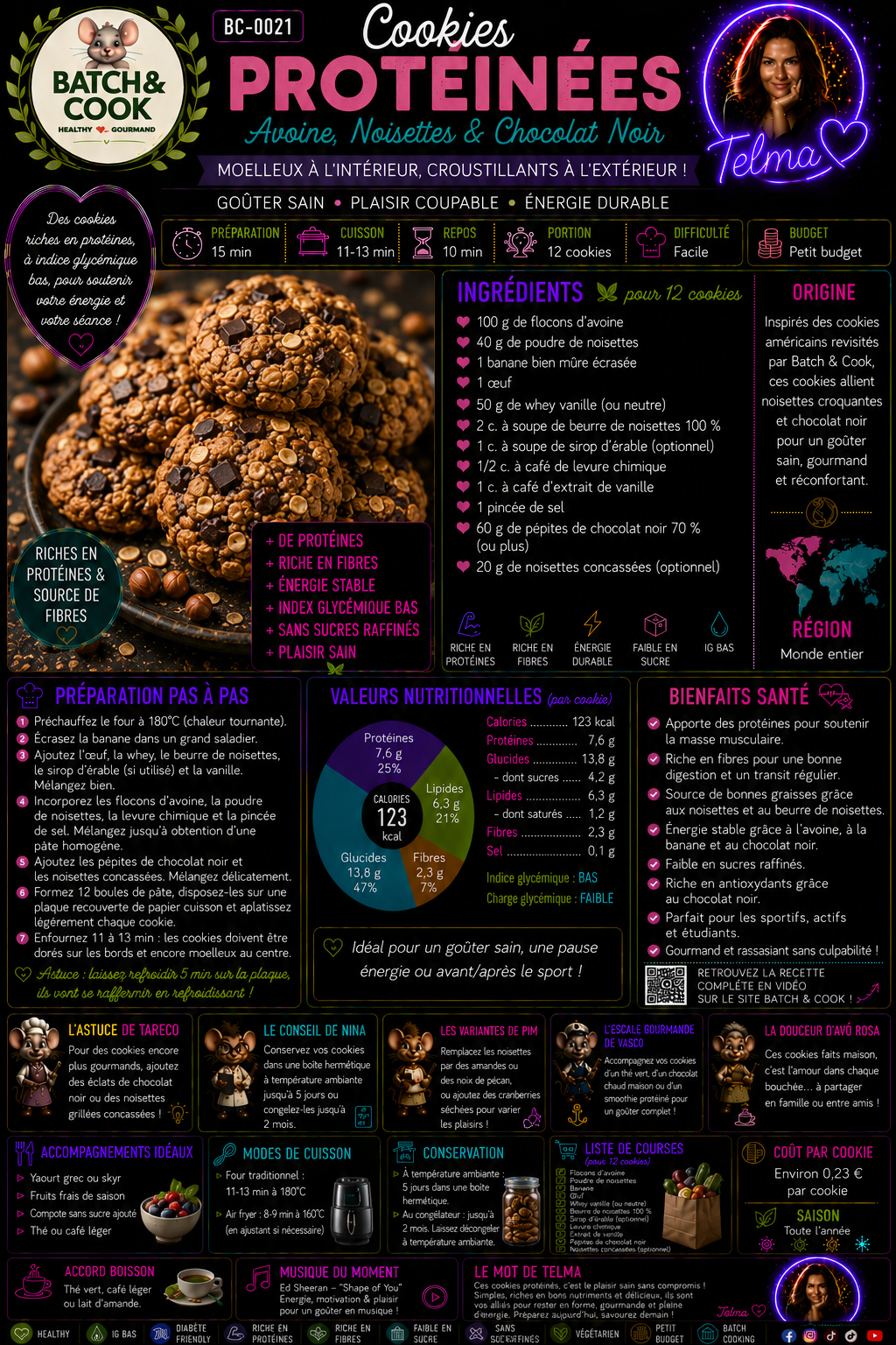 Cookies protéinés avoine, noisettes & chocolat noir