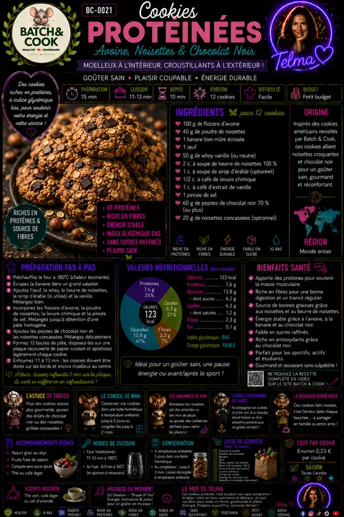 Cookies protéinés avoine, noisettes & chocolat noir