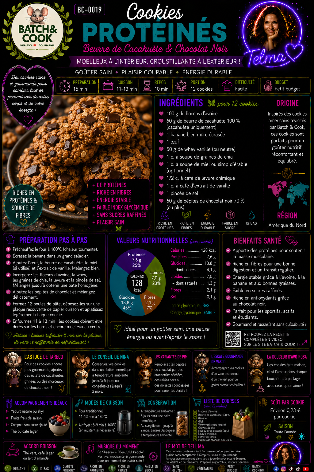 Cookies protéinés au beurre de cacahuète et chocolat noir