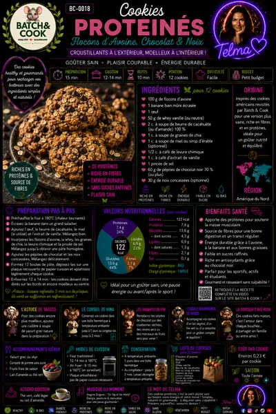Cookies protéinés - Flocons d'avoine, chocolat noir & noix