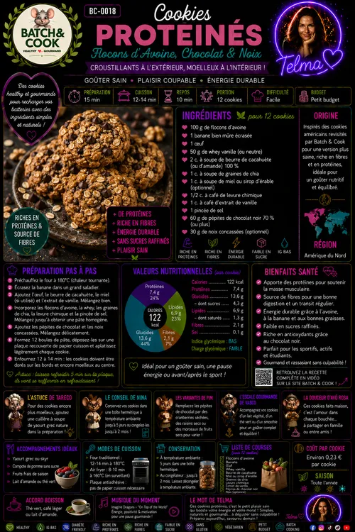 Cookies protéinés - Flocons d'avoine, chocolat noir & noix