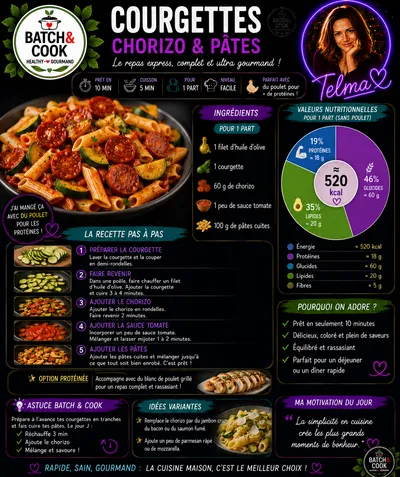 Courgettes chorizo & pâtes