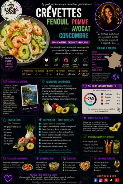 Crevettes, Fenouil, Pomme, Avocat, Concombre