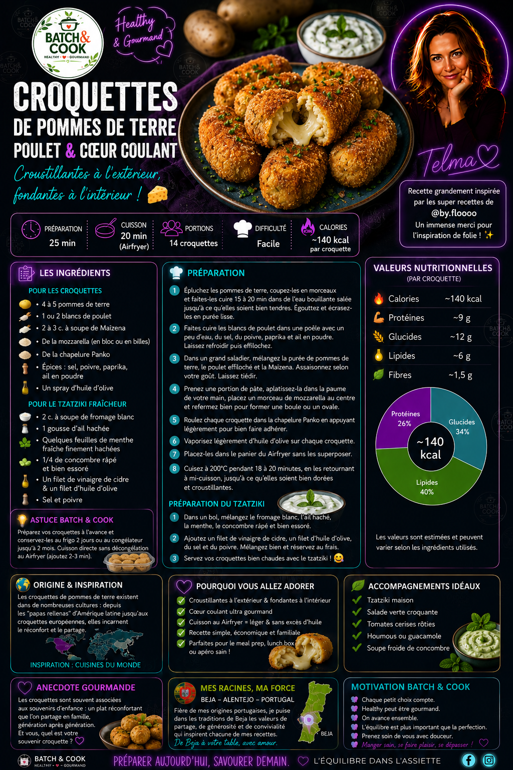 Croquettes de pommes de terre, poulet & coeur coulant
