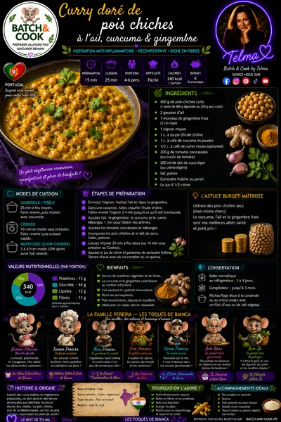 Curry doré de pois chiches à l'ail, curcuma & gingembre