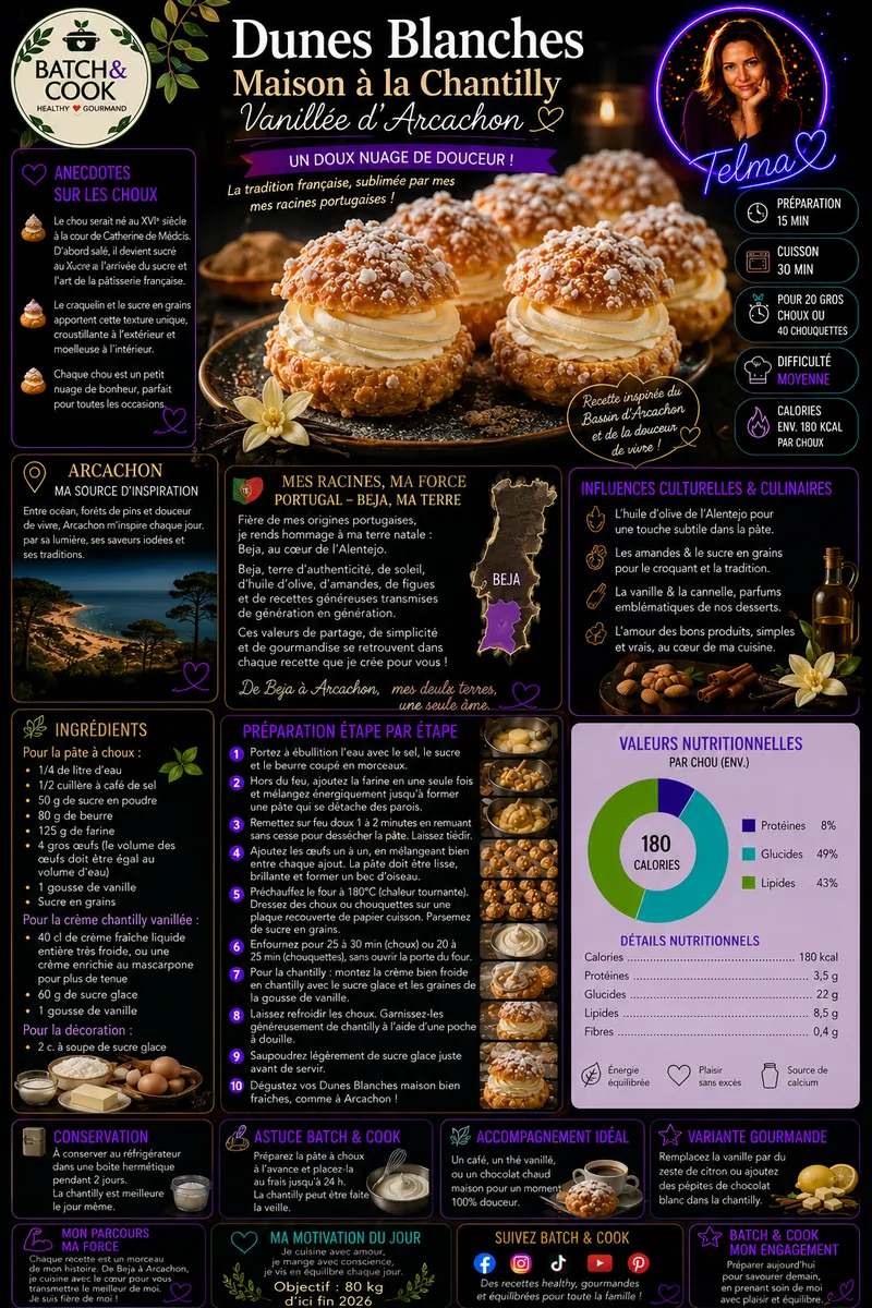 Fiche recette Dunes Blanches Maison à la Chantilly Vanillée d'Arcachon par Telma