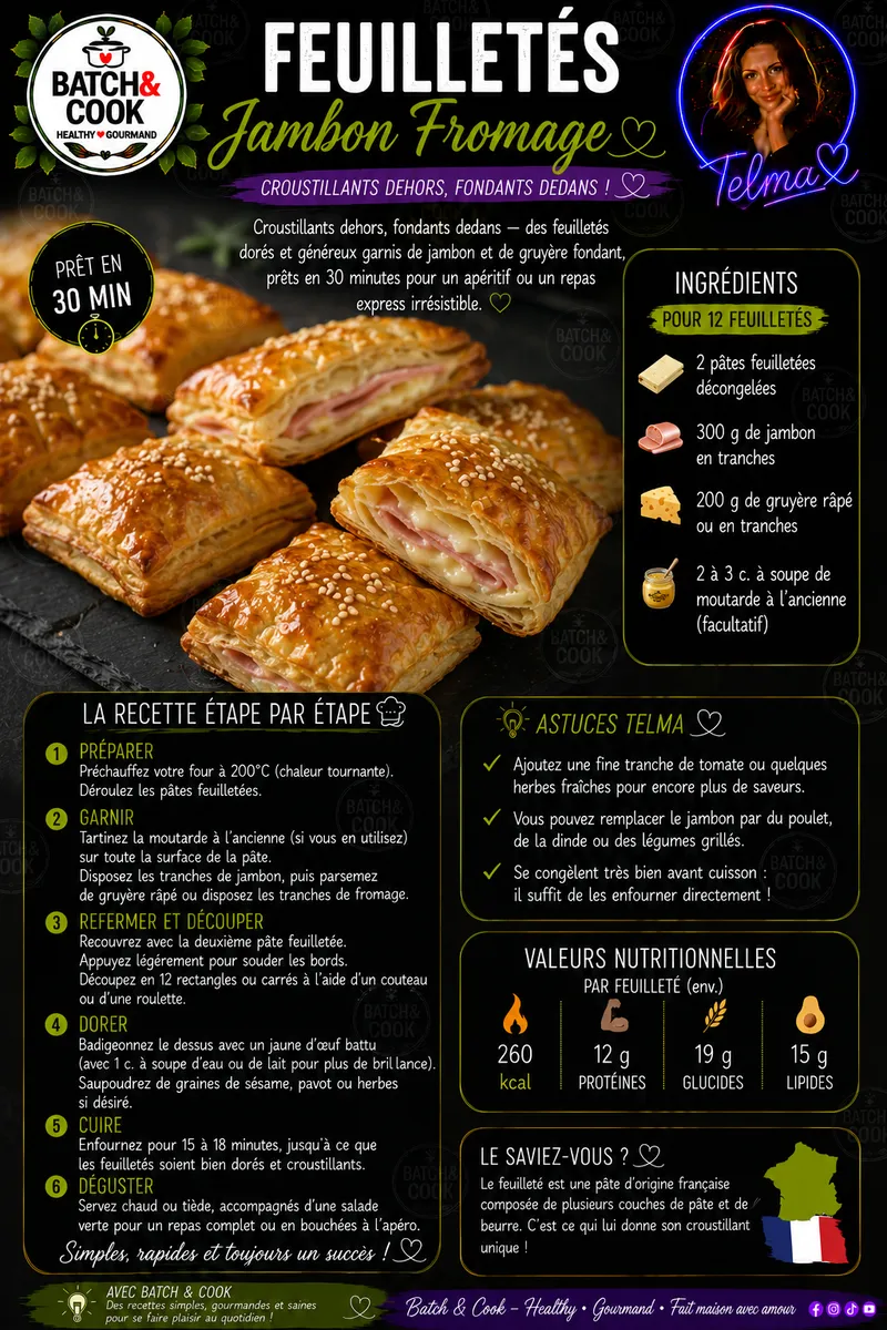 Fiche recette Feuilletés jambon fromage par Telma