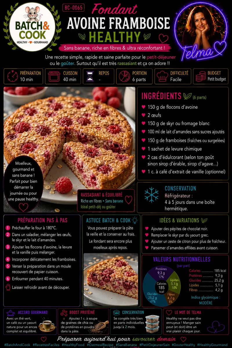 Fiche recette Fondant avoine framboise healthy par Telma