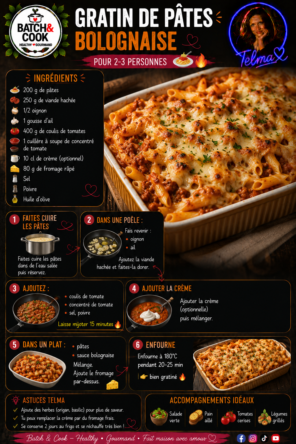 Gratin de pâtes bolognaise