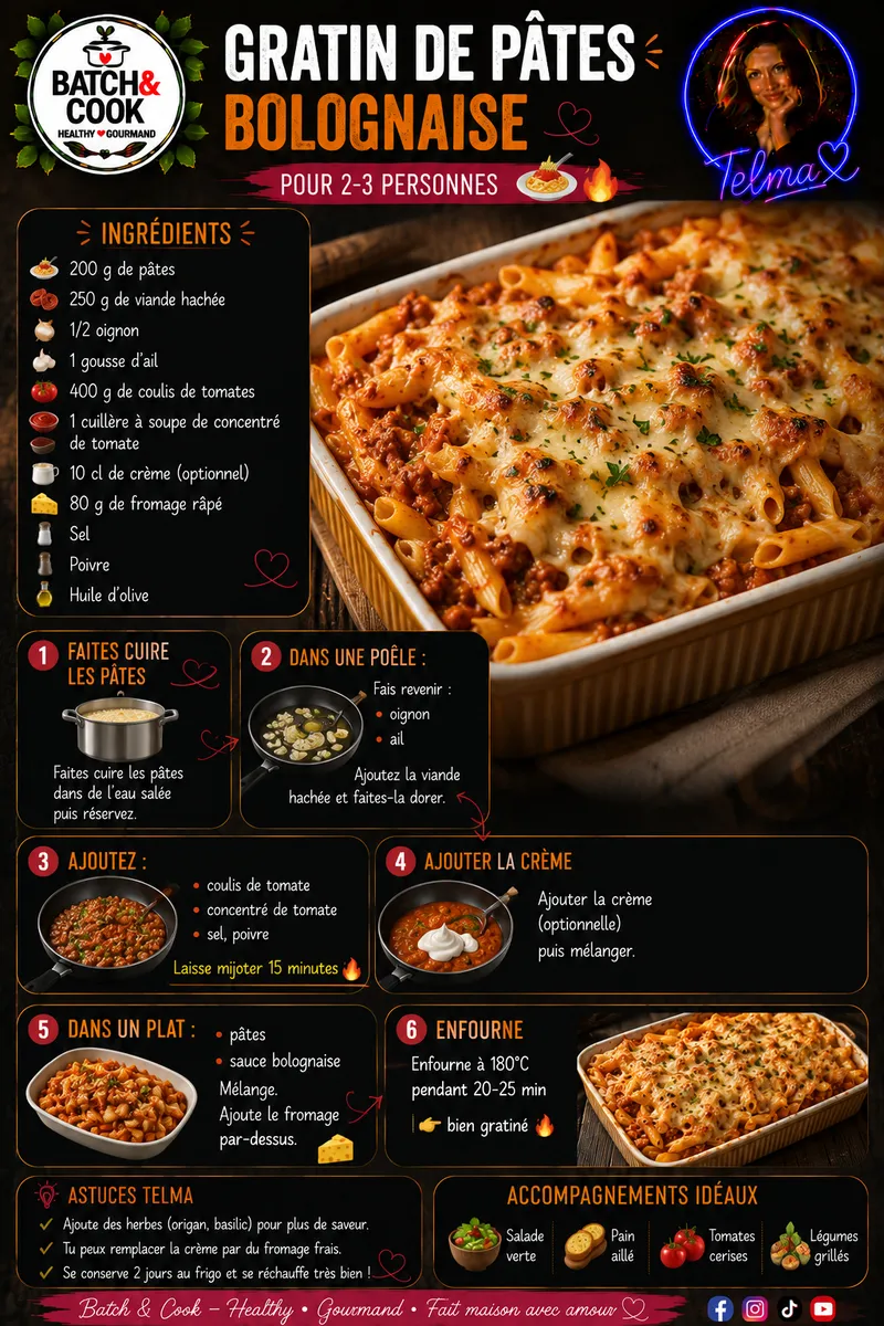 Fiche recette Gratin de pâtes bolognaise par Telma