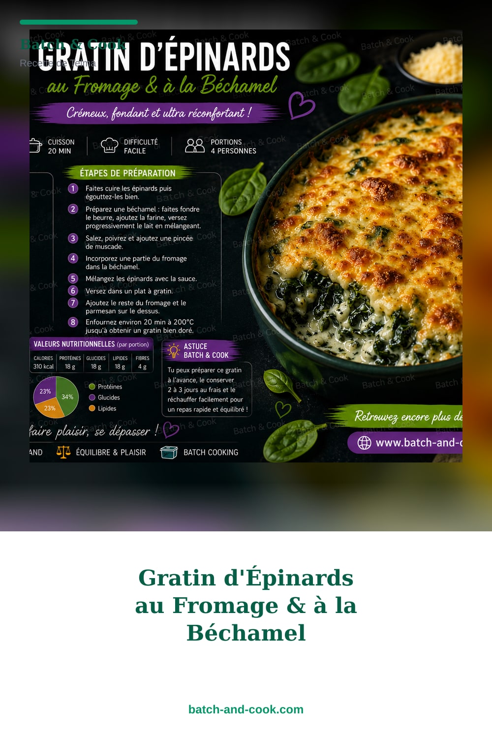 Épingle Pinterest Gratin d'Épinards au Fromage & à la Béchamel