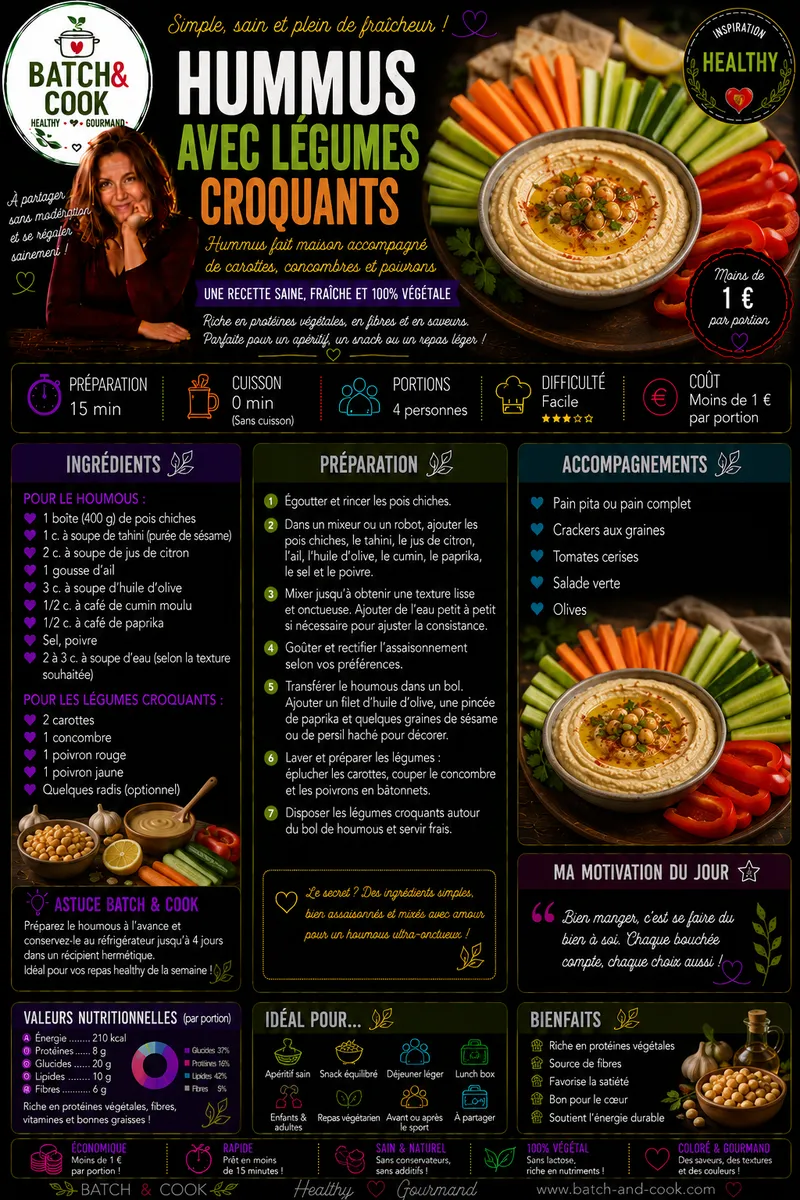 Fiche recette Hummus avec légumes croquants par Telma