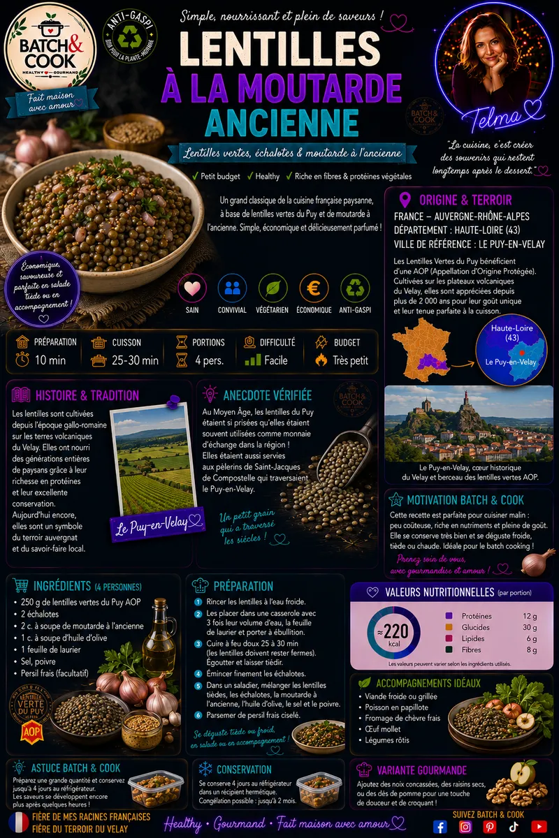 Fiche recette Lentilles à la moutarde ancienne par Telma