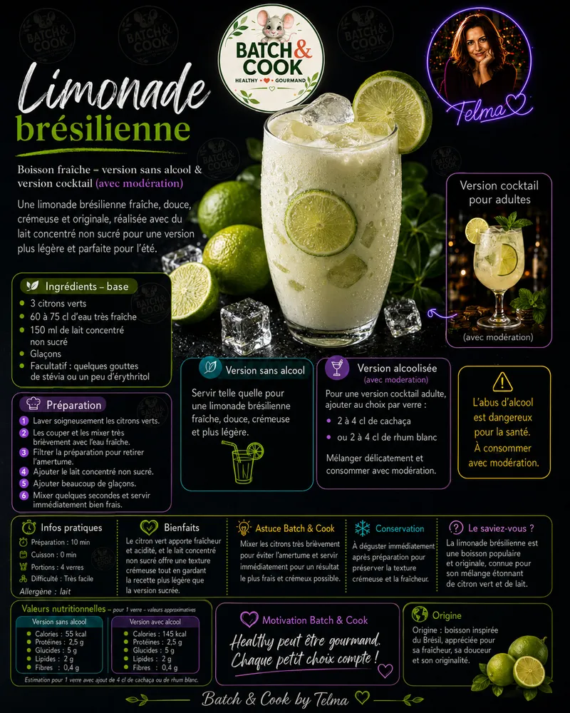 Fiche recette Limonade brésilienne fraîche et crémeuse par Telma