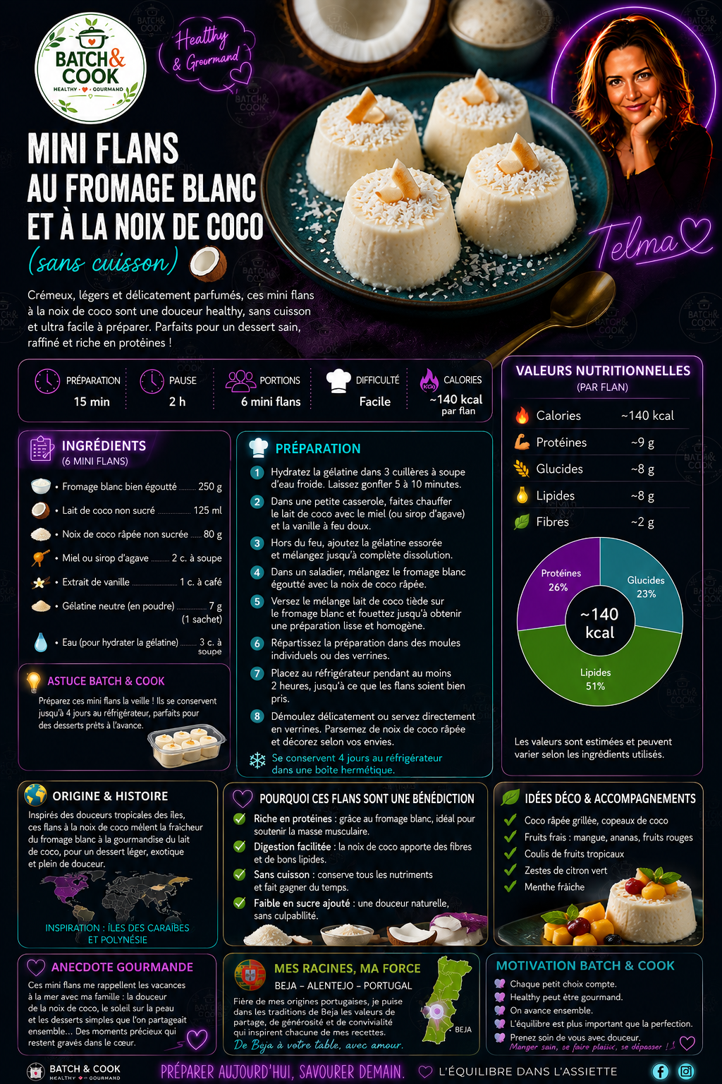 Mini Flans au Fromage Blanc et à la Noix de Coco (sans cuisson)