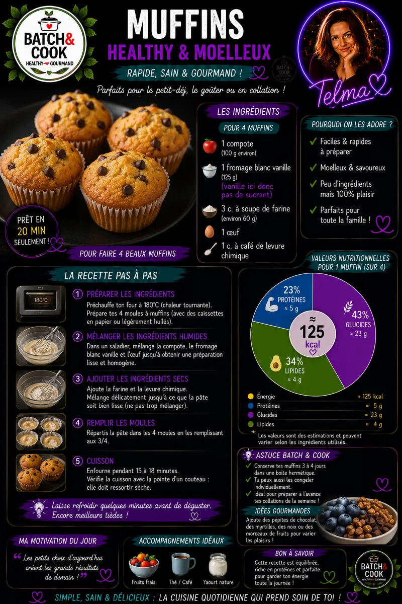 Fiche recette Muffins Healthy & Moelleux par Telma
